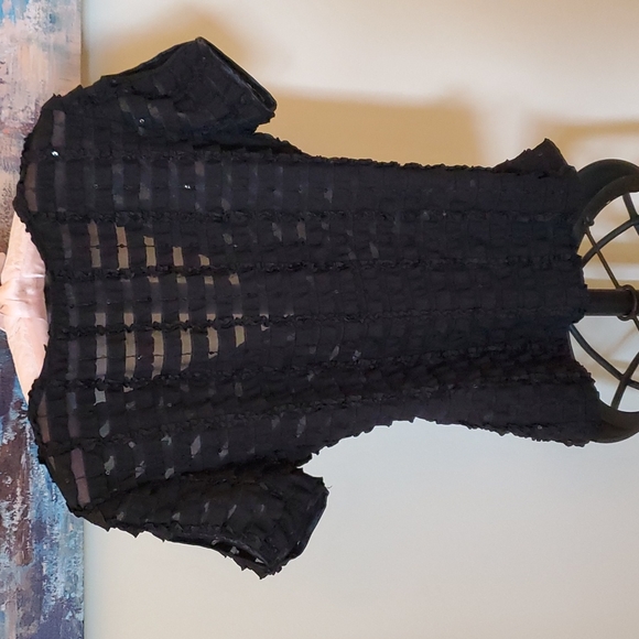 Joseph Ribhoff Sheer Black X Top - Picture 6 of 7